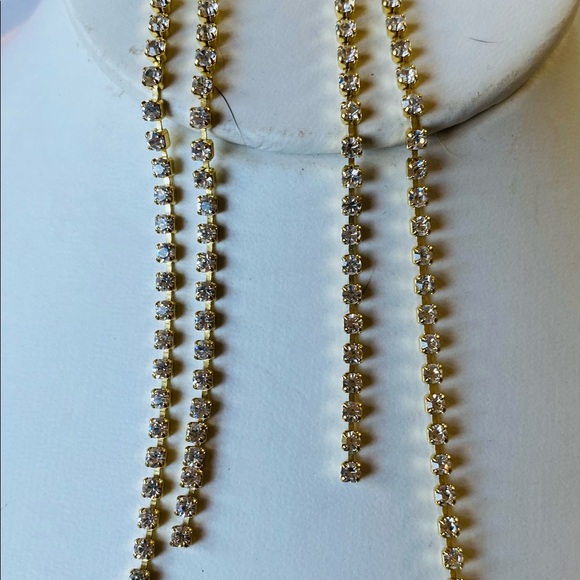 Shoulder Duster Gold Rhinestone 2 Strand Earring- Pierced/New-SALE - Picture 7 of 15